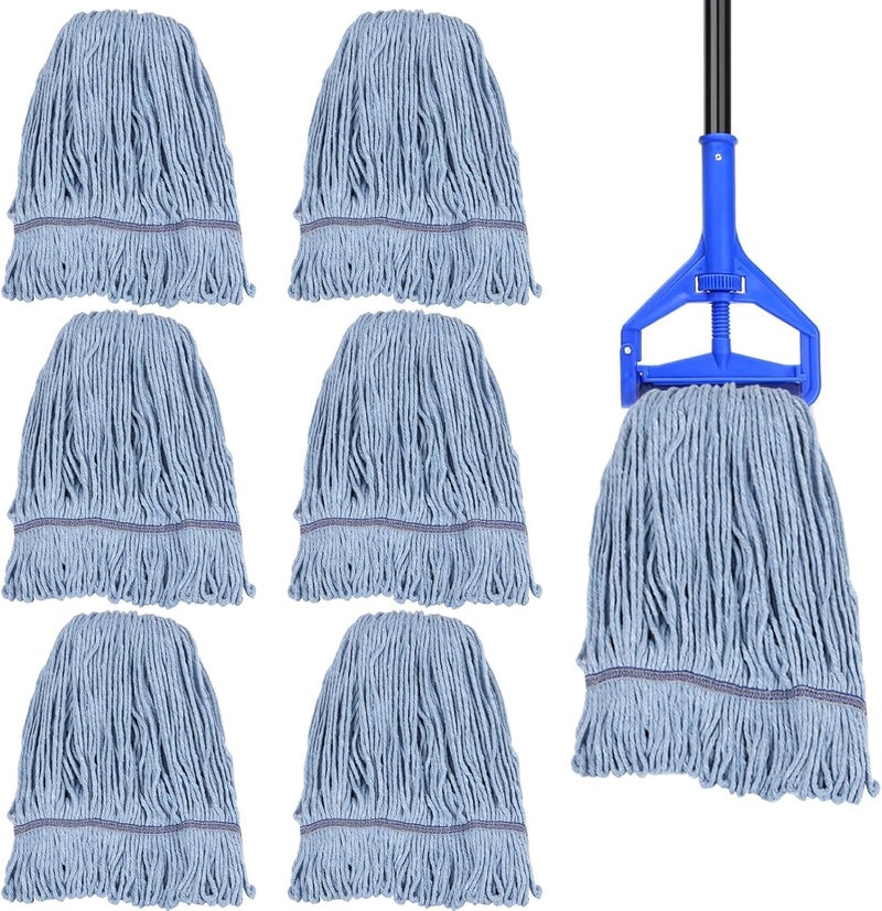 Tinsky 6 Pack Mop Head Replacement Commercial Heavy Duty Cotton Blue Mop Heads Replacement Reusable Looped End String Mop Refill for Industrial Residential Use - Image 1
